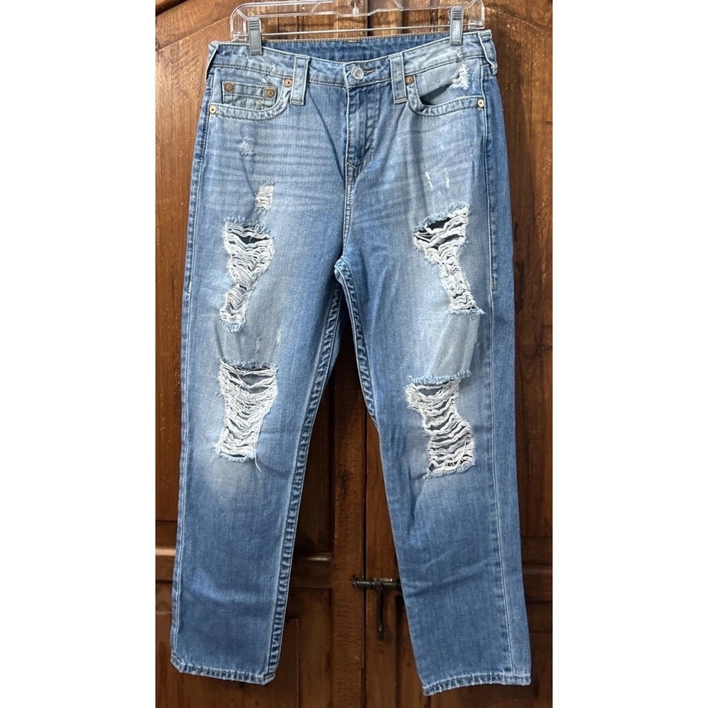 Women's‎ True Religion Boyfriend Jeans Sz 29 Ewel Distressed NO Pilling